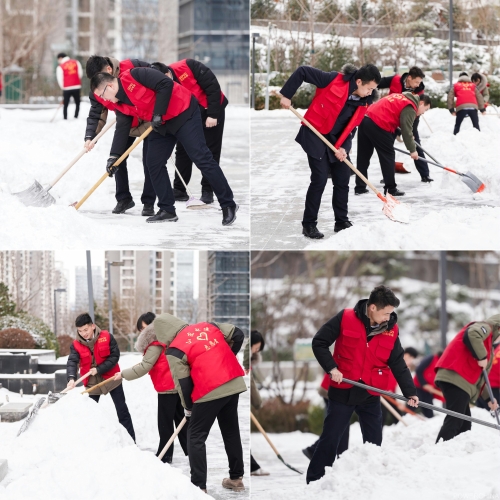 白雪更映“志愿紅”，山東電建公司志愿者掃雪除冰在行動(dòng)
